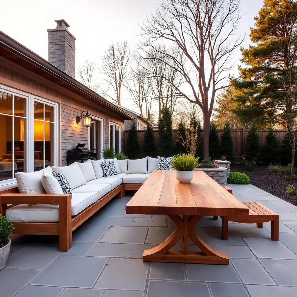 Concept of an outdoor patio dining table in solid oak