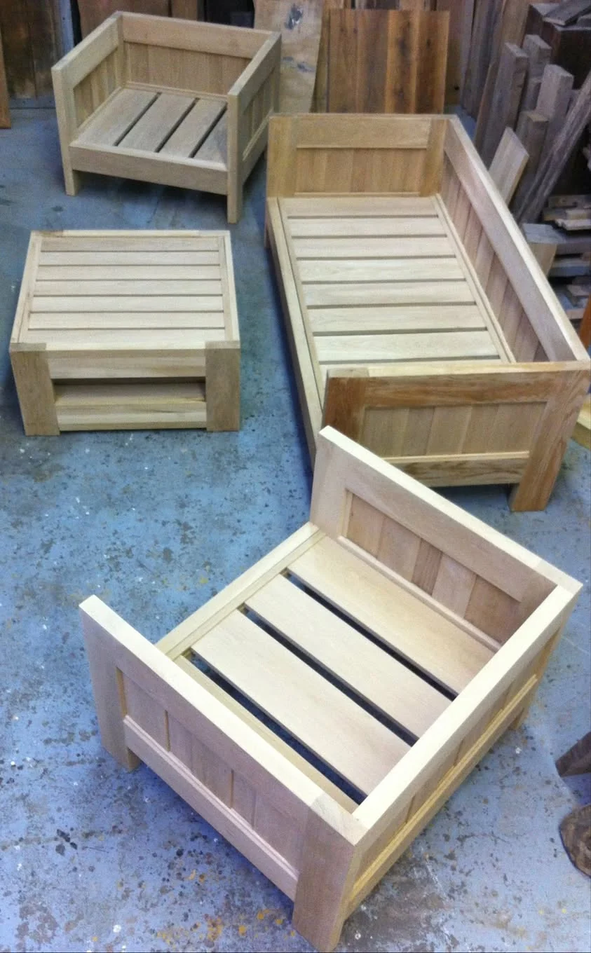 Full oak patio suite frames in the workshop. East Room, Toronto