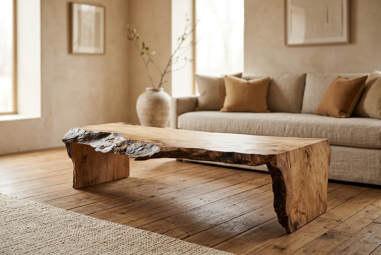 Live-edge maple waterfall coffee table — private residence