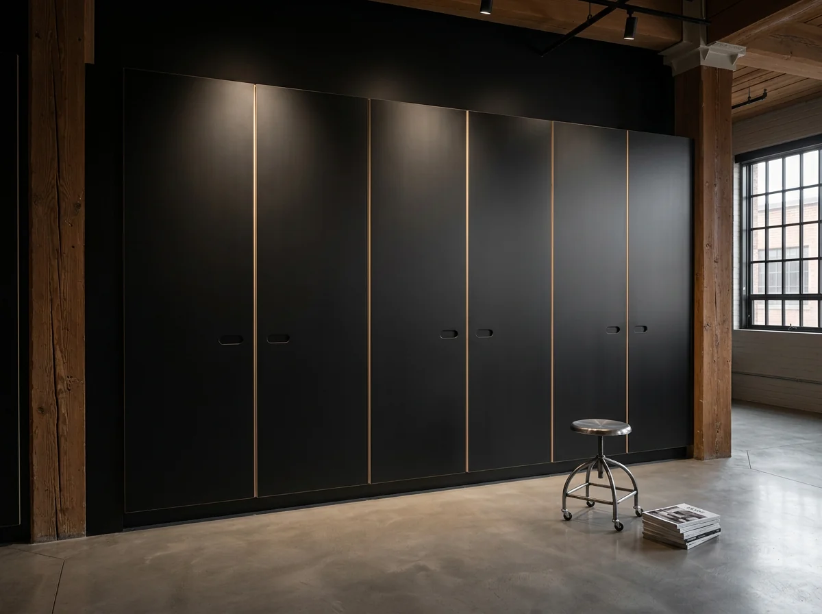 Black oak locker bank. East Room, Toronto