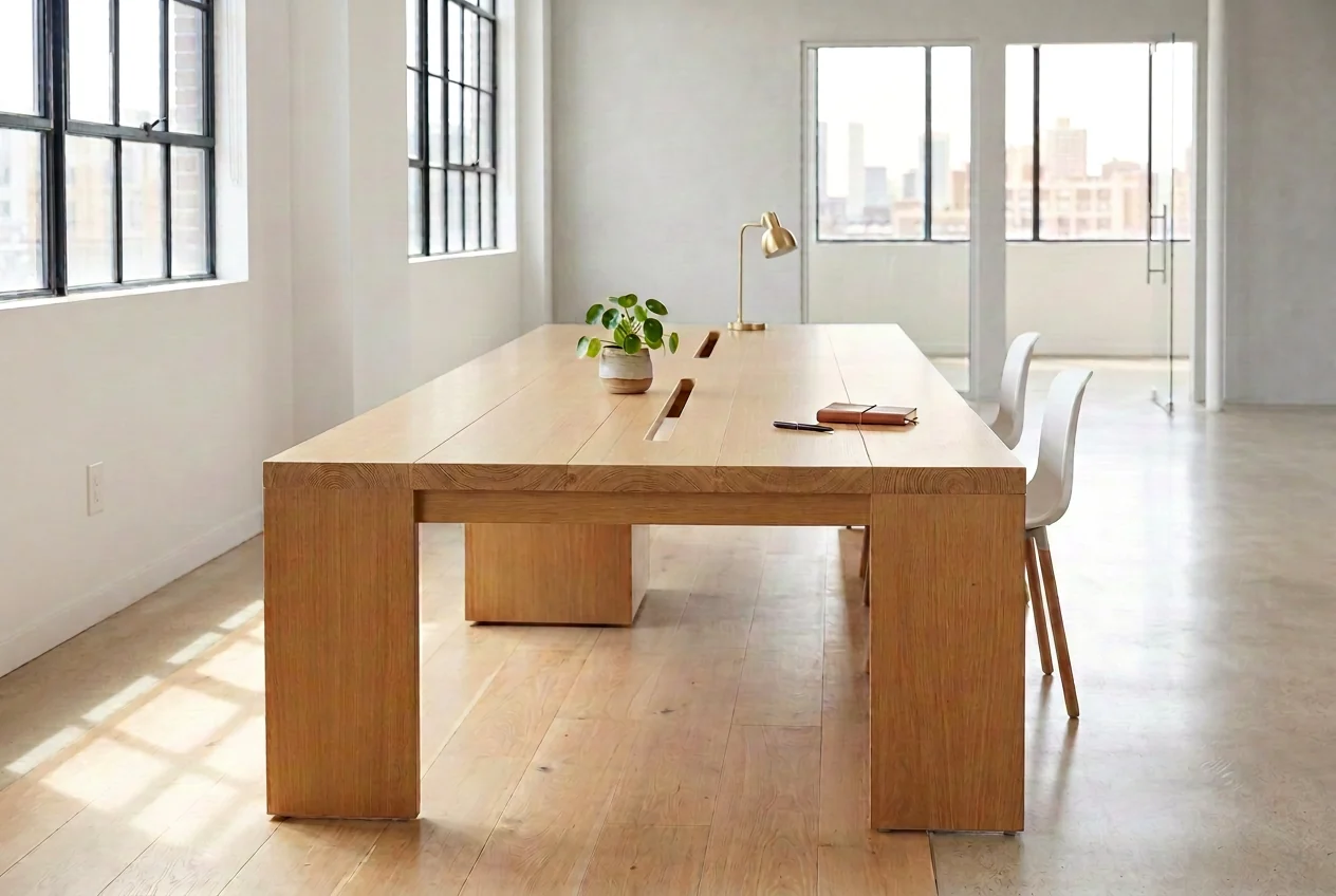 507 King East Room — white oak communal table in a bright loft interior